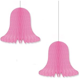 8x Kerstversiering roze kerstklokken lampionnen 20 cm