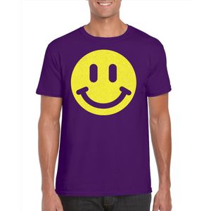 Verkleed T-shirt voor heren - smiley - paars - carnaval/foute party - feestkleding
