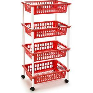 Plasticforte Keukentrolley op wieltjes - 4-laags - rood - kunststof - 40x50x85 cm