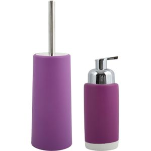 MSV Badkamer accessoires set - paars - zeeppompje en wc/toilet-borstel