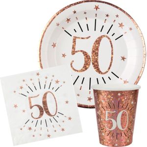 Verjaardag feest bekertjes/bordjes en servetten leeftijd - 60x - 50 jaar - rose goud