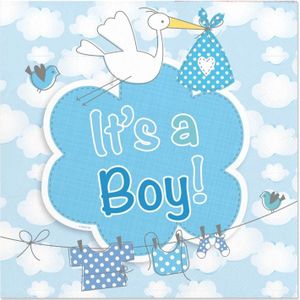 20x Geboorte jongen Babyshower servetten blauw 25 x 25 cm