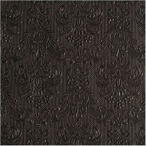 15x Luxe servetten barok patroon zwart 3-laags