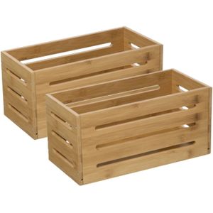 Fruitkisten opslagbox - 2x - open structuur - lichtbruin - hout - L31 x B15 x H15 cm