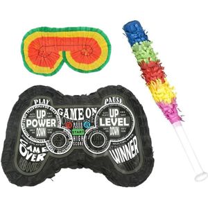 Verjaardag Pinata Game controller van 43 cm set met stok en masker