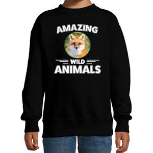 Sweater vossen amazing wild animals / dieren trui zwart voor kinderen