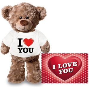 Knuffel teddybeer I love you 24 cm met Valentijnskaart A5 - Valentijn/ romantisch cadeau