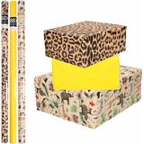 9x Rollen kraft inpakpapier jungle/panter pakket - dieren/luipaard/geel 200 x 70 cm