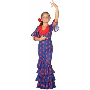 Flamenco danseres kostuum blauw met rood spaanse jurk