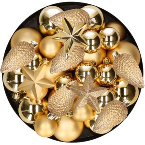 Kerstversiering kunststof kerstballen goud 6-8-10 cm pakket van 68x stuks