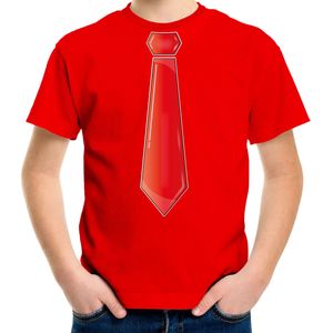Verkleed t-shirt voor kinderen - stropdas - rood - jongen - carnaval/themafeest kostuum