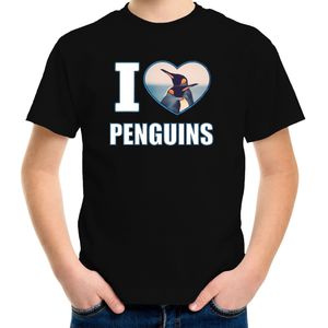 I love penguins t-shirt met dieren foto van een pinguin zwart voor kinderen