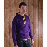 Varsity sweater paars met gele capuchon