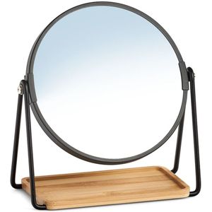 Make-up spiegel metaal/bamboe 17,5 x 20,5 cm - Dubbelzijdige cosmetica spiegel