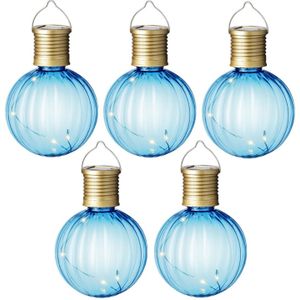 Solar lampion voor buiten - 5x - LED - blauw - 11 cm - buitenverlichting