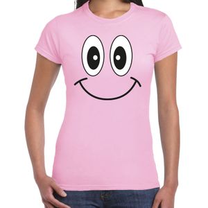 Verkleed T-shirt voor dames - smiley - licht roze - carnaval - feestkleding