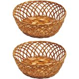 2x Gevlochten fruitmanden/broodmanden rond 28 x 11 cm - Tafel dekken - Fruitmand/fruitschalen - Broodmand