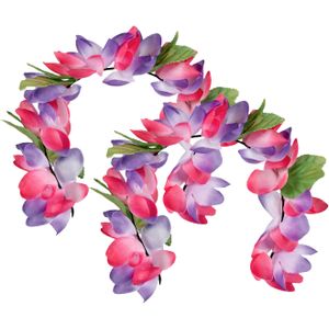 Carnaval verkleed Tiara/diadeem - 2x - Tropische bloemen - dames/meisjes - Fantasy/tropical/hawaii t