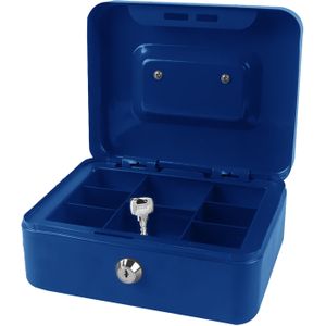 Geldkistje/kluisje met slot - blauw - 20 cm - metaal - incl 2 sleutels
