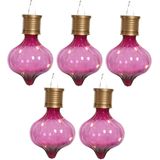 Solar hanglamp bol/peertje - 5x - Marrakech - fuchsia roze - kunststof - D8 x H12 cm