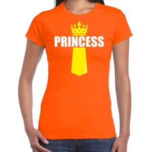 Koningsdag t-shirt Princess met kroontje oranje voor dames