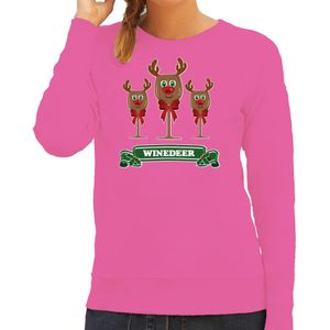 Foute Kersttrui/sweater voor dames - winedeer - roze - wijn - rendier - Rudolf