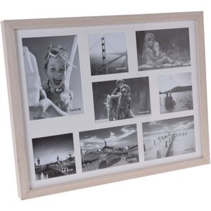 Multi fotolijst - hout - wit white wash - 8 vakken - voor diverse foto maten