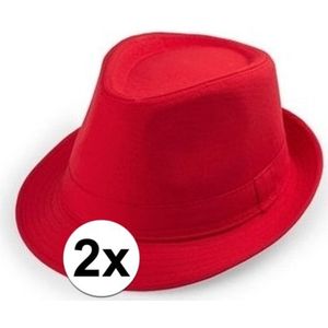 2x Rood trilby verkleed hoedjes voor volwassenen