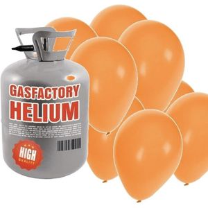 Helium tank met 50 oranje ballonnen