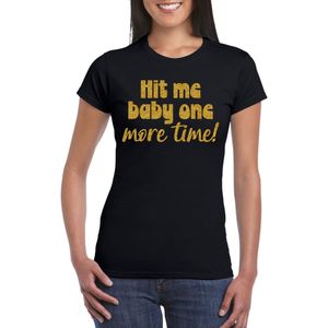 Verkleed T-shirt voor dames - Hit me baby - zwart - gouden glitter - foute party - feestkleding