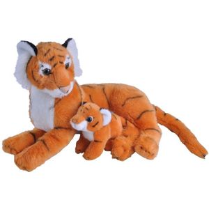 Pluche oranje tijger met welpje knuffels 38 cm speelgoed