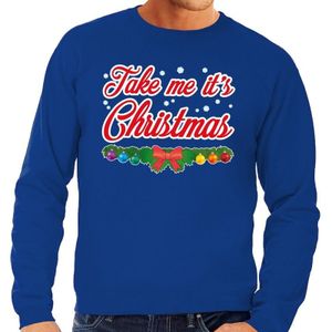 Foute kersttrui blauw Take Me Its Christmas voor heren