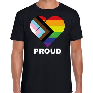 Proud progress pride vlag hartje / LHBT t-shirt zwart voor heren