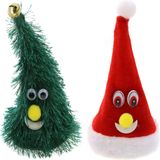 Zingende en dansende figuren  - 2x st - kerstboom en kerstmuts - H16 cm