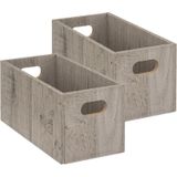 Set van 2x stuks opbergmand/kastmand 7 liter grijs/greywash van hout 31 x 15 x 15 cm - Opbergboxen - Vakkenkast manden