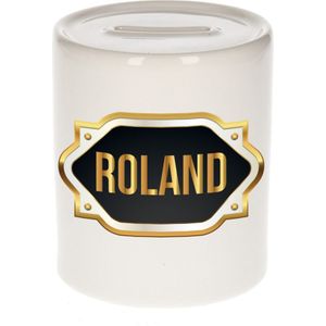Naam cadeau spaarpot Roland met gouden embleem