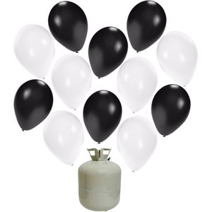 50x Helium ballonnen zwart/wit 27 cm  helium tank/cilinder