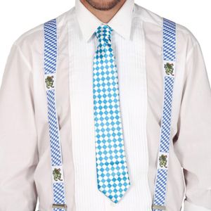 Oktoberfest verkleed bretels en stropdas - blauw/wit - volwassenen - verkleed accessoires - carnaval