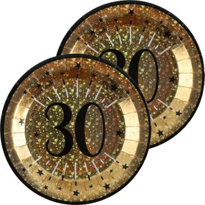 Verjaardag feest bordjes leeftijd - 20x - 30 jaar - goud - karton - 22 cm - rond