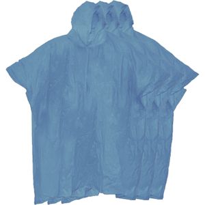 Regenponcho met capuchon - 4x - blauw - herbruikbaar - PVC - duurzaam