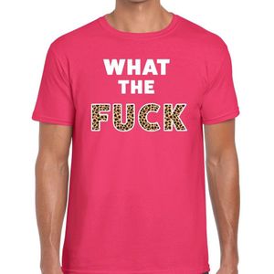 What the Fuck tijger print tekst t-shirt roze heren