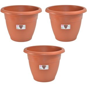 Set van 3x stuks terra cotta kleur ronde plantenpot/bloempot kunststof diameter 45 cm