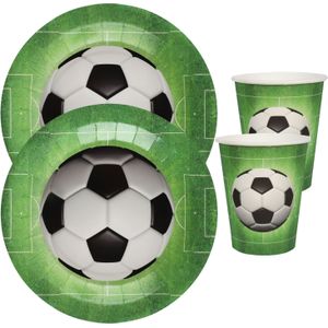 Voetbal thema feest wegwerp servies set - 20x bordjes / 20x bekers - groen