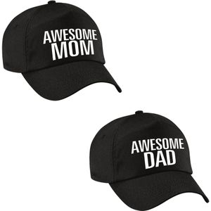 Awesome Mom en Dad petje zwart - Cadeau petten set voor Papa en Mama