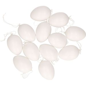 12x DIY plastic/kunststof decoratie eieren/Paaseieren wit 6 cm
