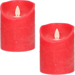 2x Rode LED kaarsen / stompkaarsen 10 cm - Luxe kaarsen op batterijen met bewegende vlam