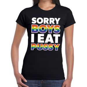 Sorry boys i eat pussy gay pride t-shirt zwart voor dames