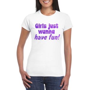 Vrijgezellenfeest t-shirt voor dames - Girls - wit - paarse glitter - foute party