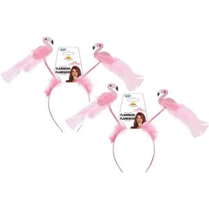 Verkleed haarband flamingo - 2x - tropical/Hawaii party - Carnaval diadeem