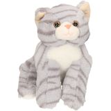 Pluche grijze poes/kat knuffel 25 cm speelgoed - Huisdierenknuffels/knuffeldieren/knuffels voor kinderen